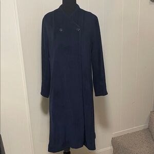 LUNN by LILITH Navy Blue High Double Button Swing Textured Midi Coat